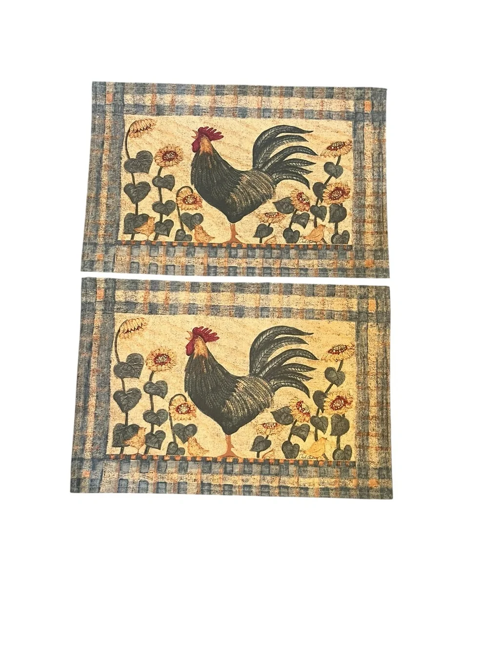 Carol Enders Park Imports Farmhouse Rooster Chicken Bread Basket & Placemats